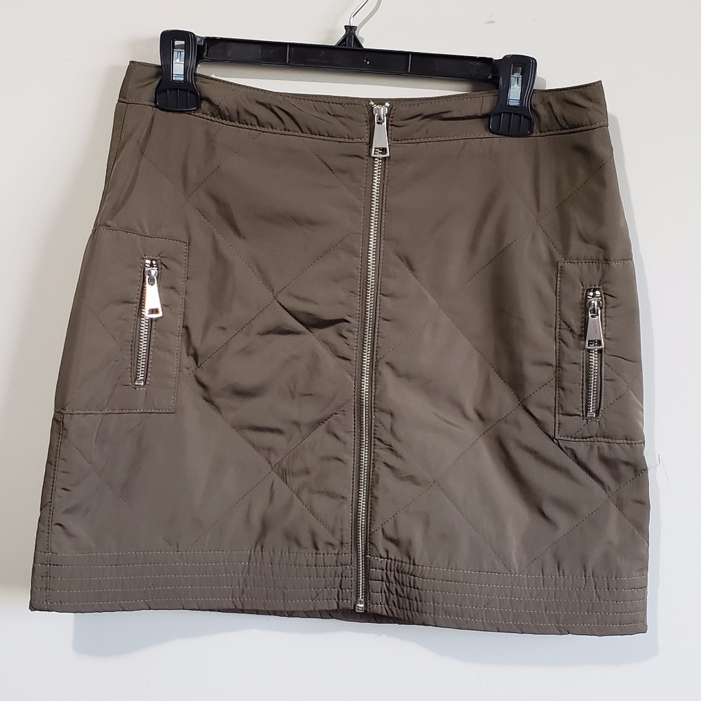 Topshop army green quilted style skirt zipper 8